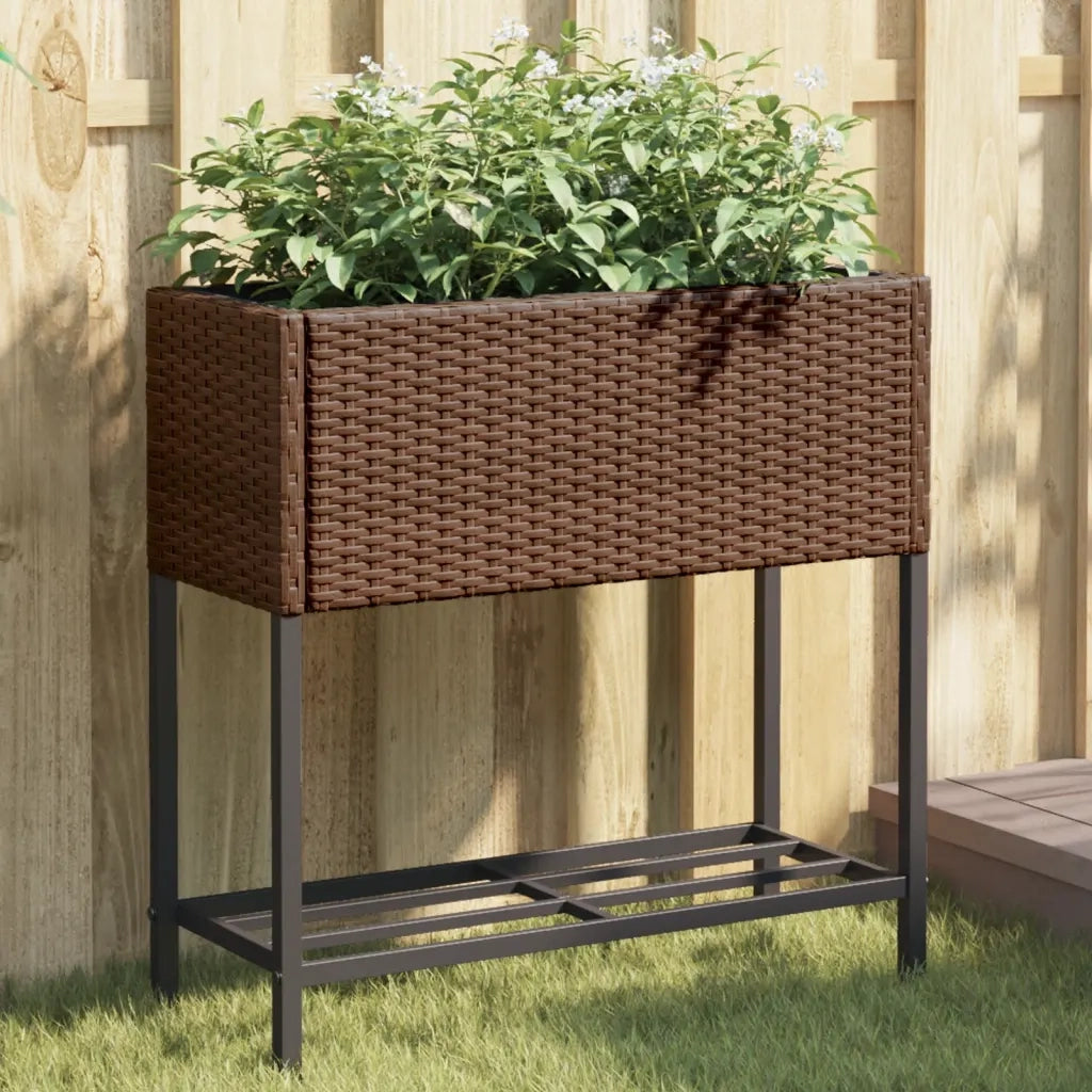 Fioriera da Giardino con Ripiano Marrone in Polyrattan 366388