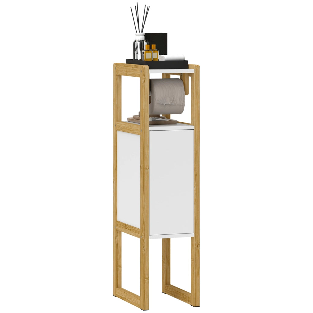 Mobile Bagno Salvaspazio ¨C Xylo ¨C Bamb¨´ Bianco con Porta Carta Igienica 20x33x80cm