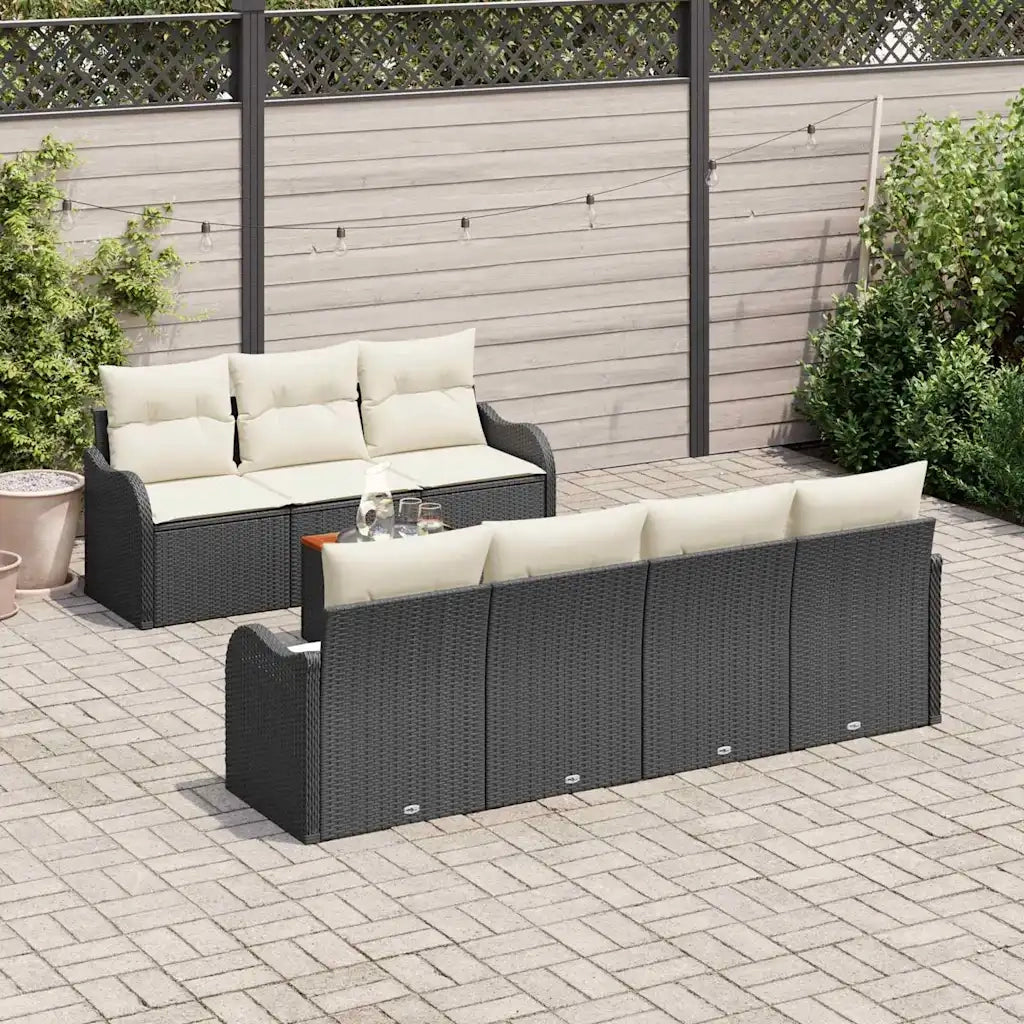 Set Divano da Giardino con cuscino 8 pcs Nero polyrattan