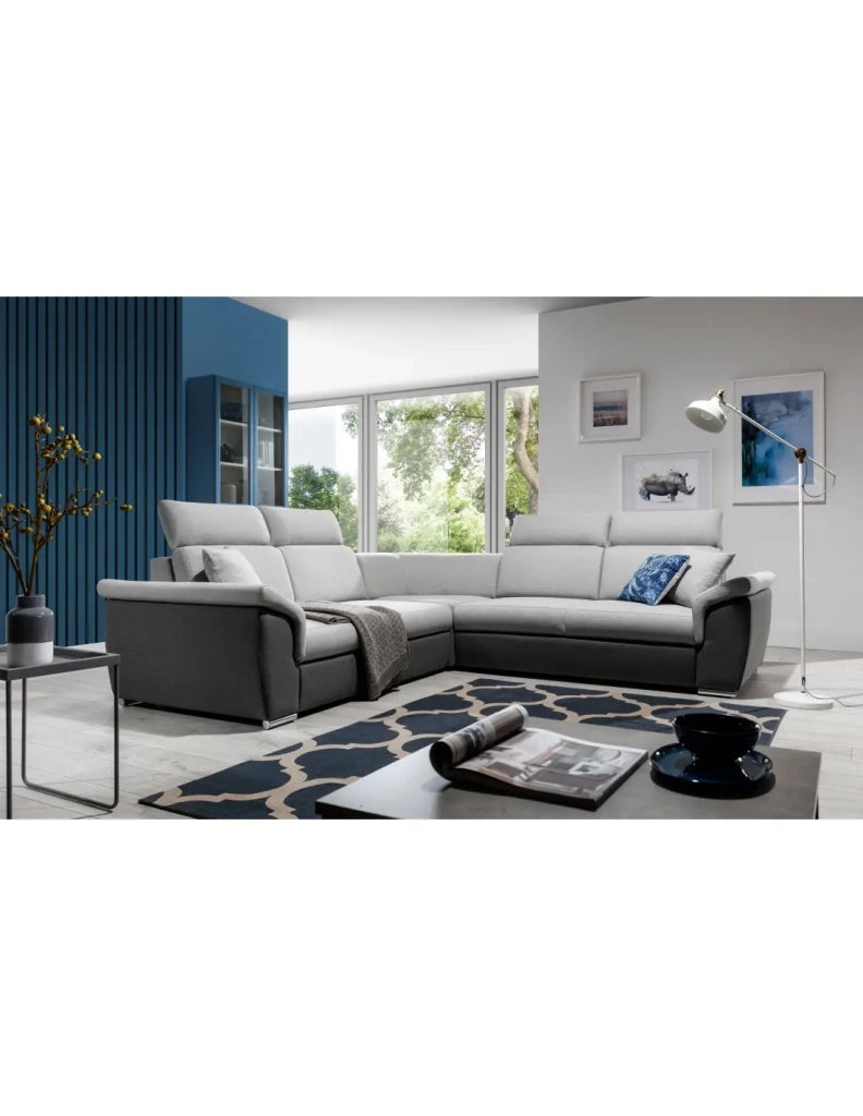 Divano ad angolo FREDERICO Grigio 5 posti con contenitore 266x266cm