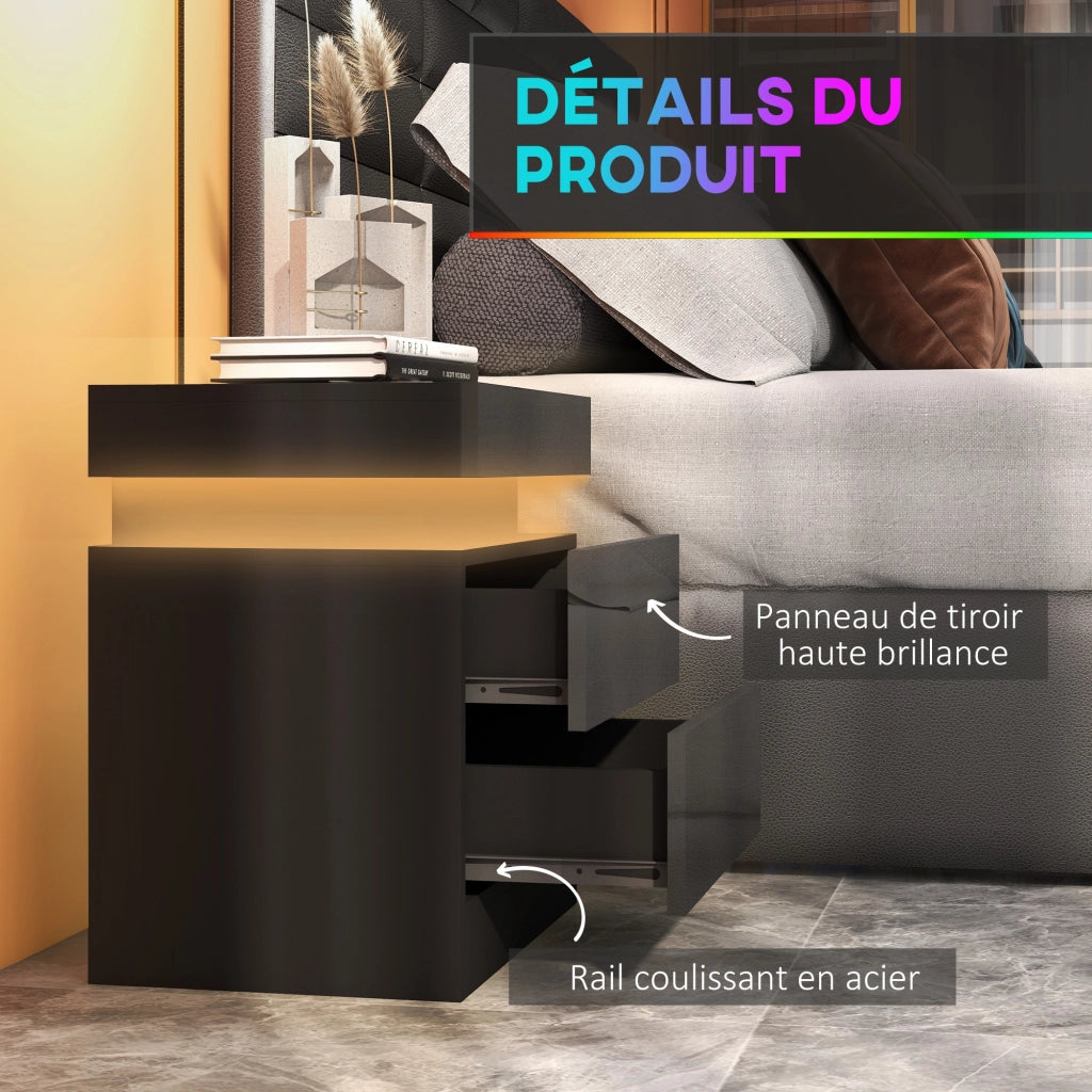 Comodino con luce LED RGB e 2 cassetti ¨C Minimal ¨C nero