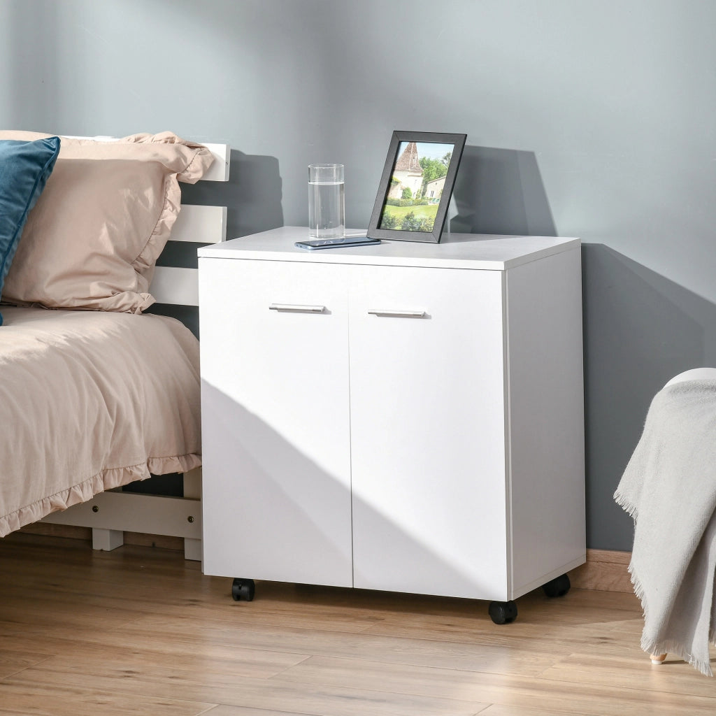 Mobile Portadocumenti ¨C Zephmum ¨C Legno con 2 ante e ruote, 60x35x65, Bianco