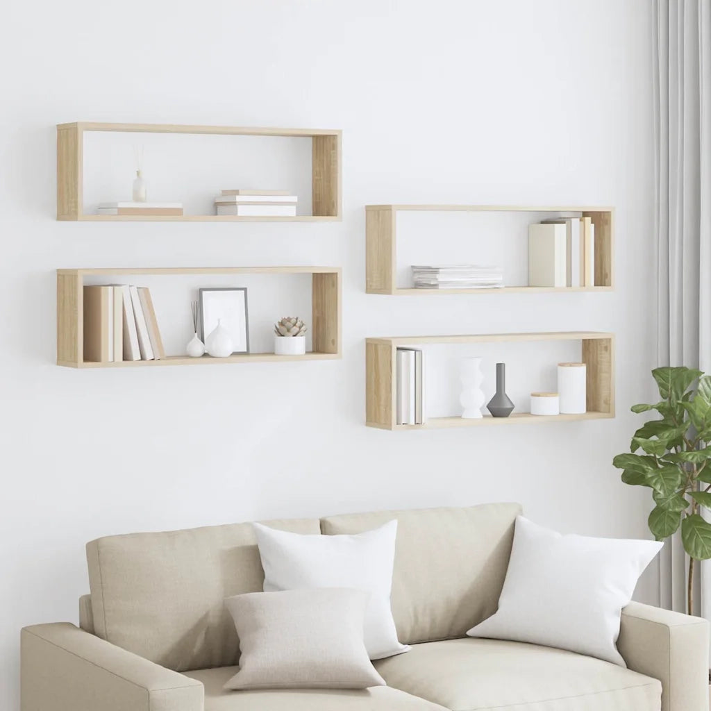 4 pz Mensole Parete | Mensola sospesa Cubo Rovere Sonoma 80x15x26,5cm Multistrato