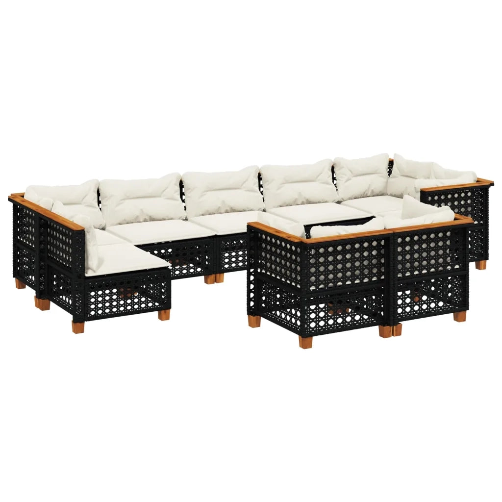 Set Divani da Giardino 9 pz con Cuscini Nero in Polyrattan
