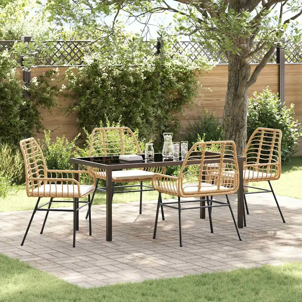 Set da Pranzo per Giardino 5 pcs Marrone polyrattan