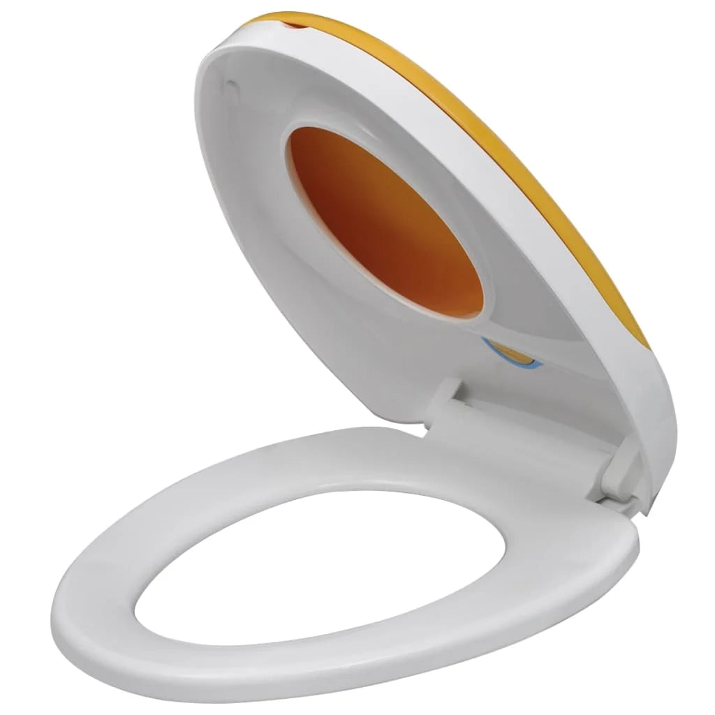 Set di due sedili e coperchi per WC in plastica bianca e gialla 02_0002959