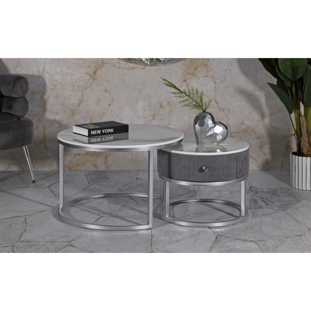 Set di Tavolini VKH796, Grigio, Legno, 70x70x45 cm