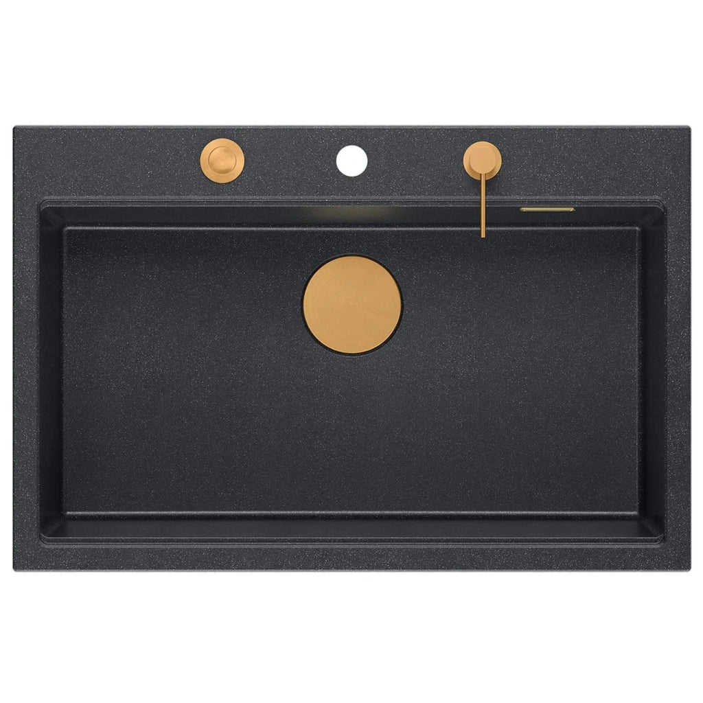 Lavello In Granito Marc 110 Workstation Black Metallic Tappo rame spazzolato