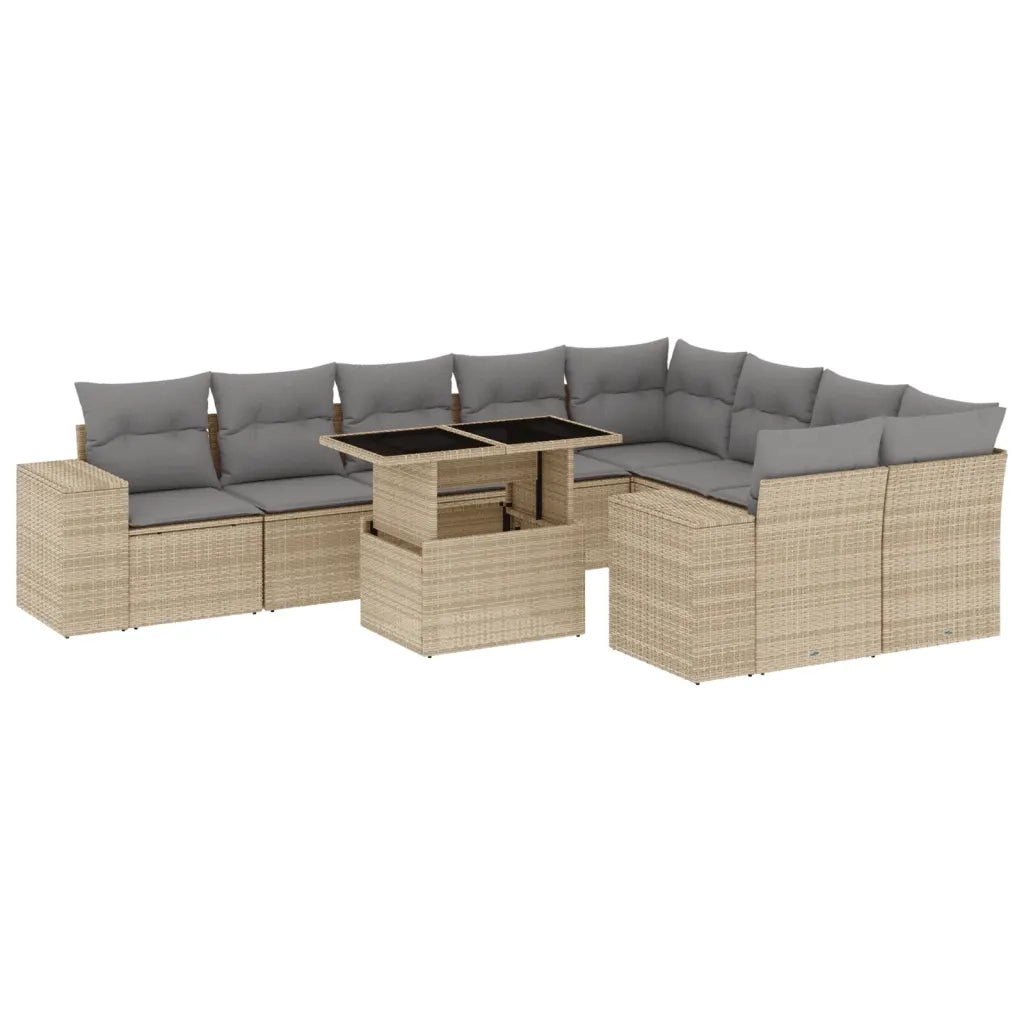 Set Divano da Giardino 10 pz con Cuscini Beige in Polyrattan 3269389