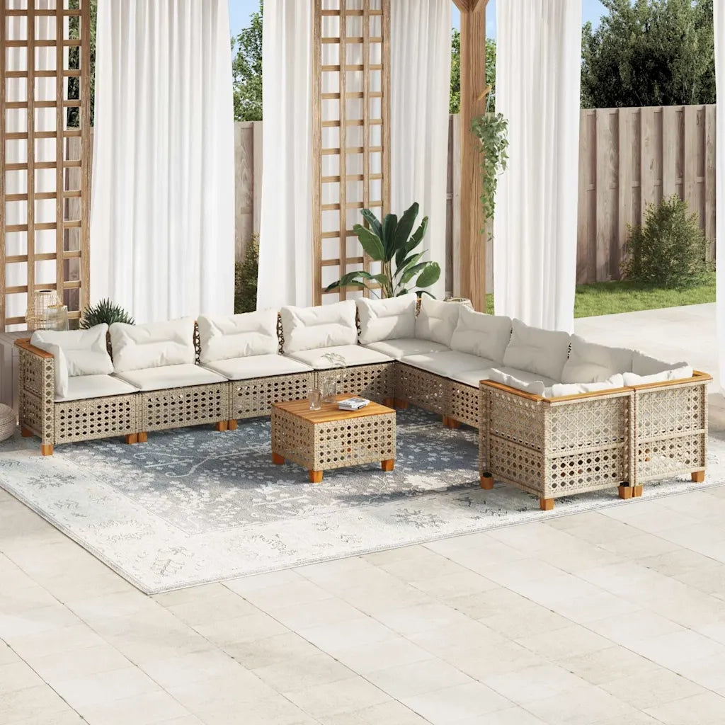Set Divani da Giardino 11 pz con Cuscini Beige in Polyrattan 3262054