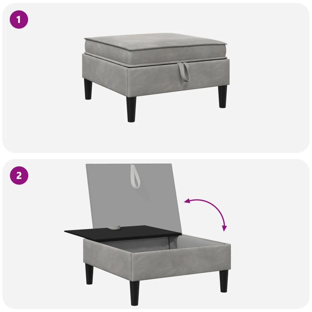 Pouf con Storage Grigio Chiaro Velluto 42027133