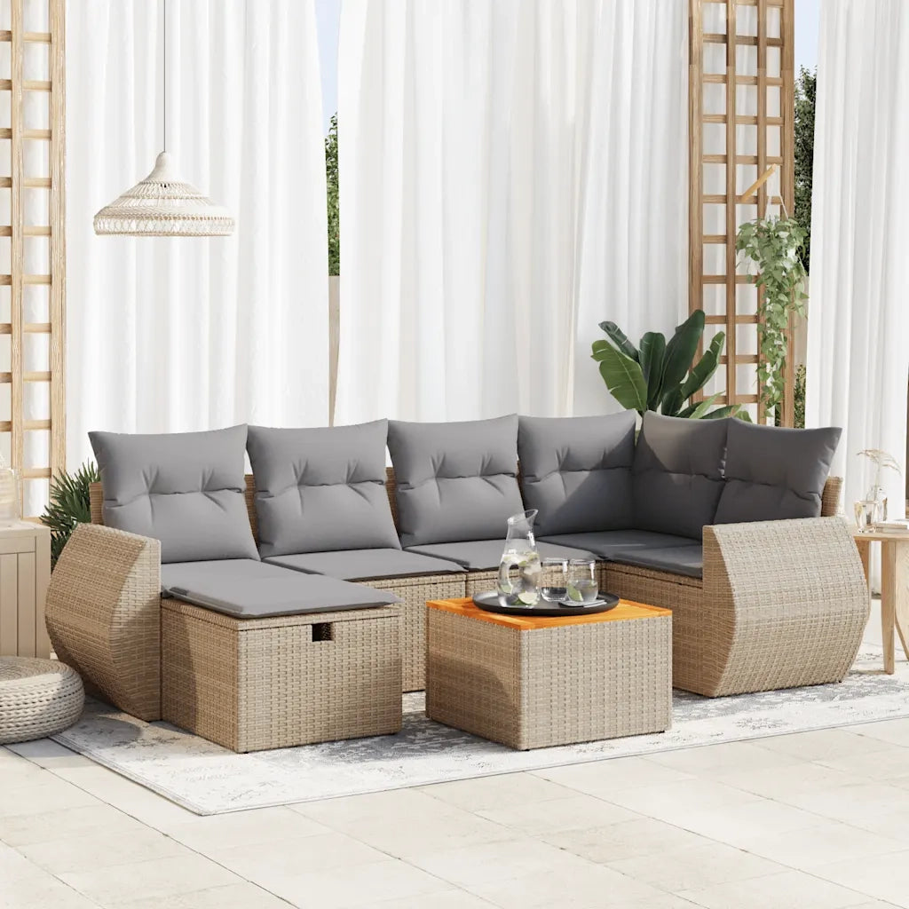 Set Divani da Giardino 7 pz con Cuscini Beige in Polyrattan 3325846