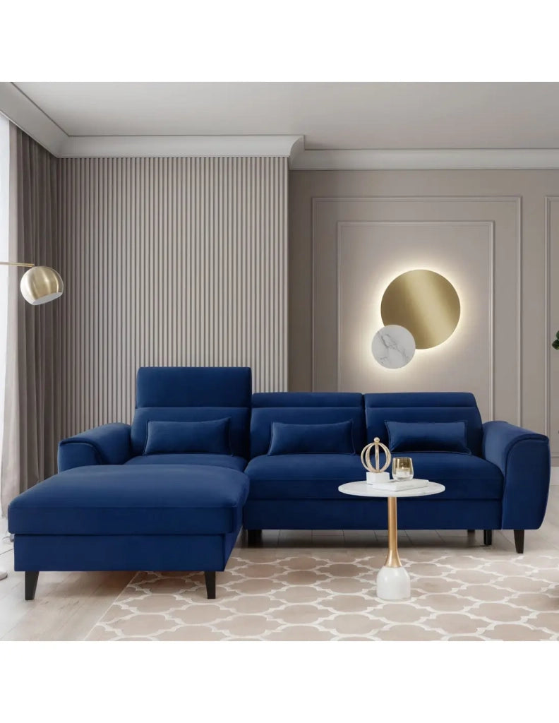 Divano ad angolo convertibile blu navy angolo sinistro 4 posti FABLE