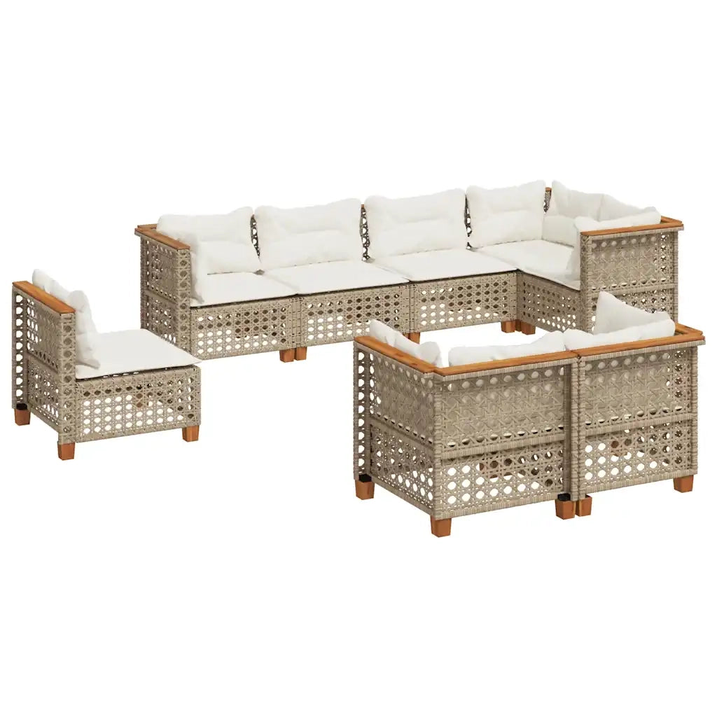 Set Divano da Giardino 8 pz con Cuscini Beige in Polyrattan 3261904
