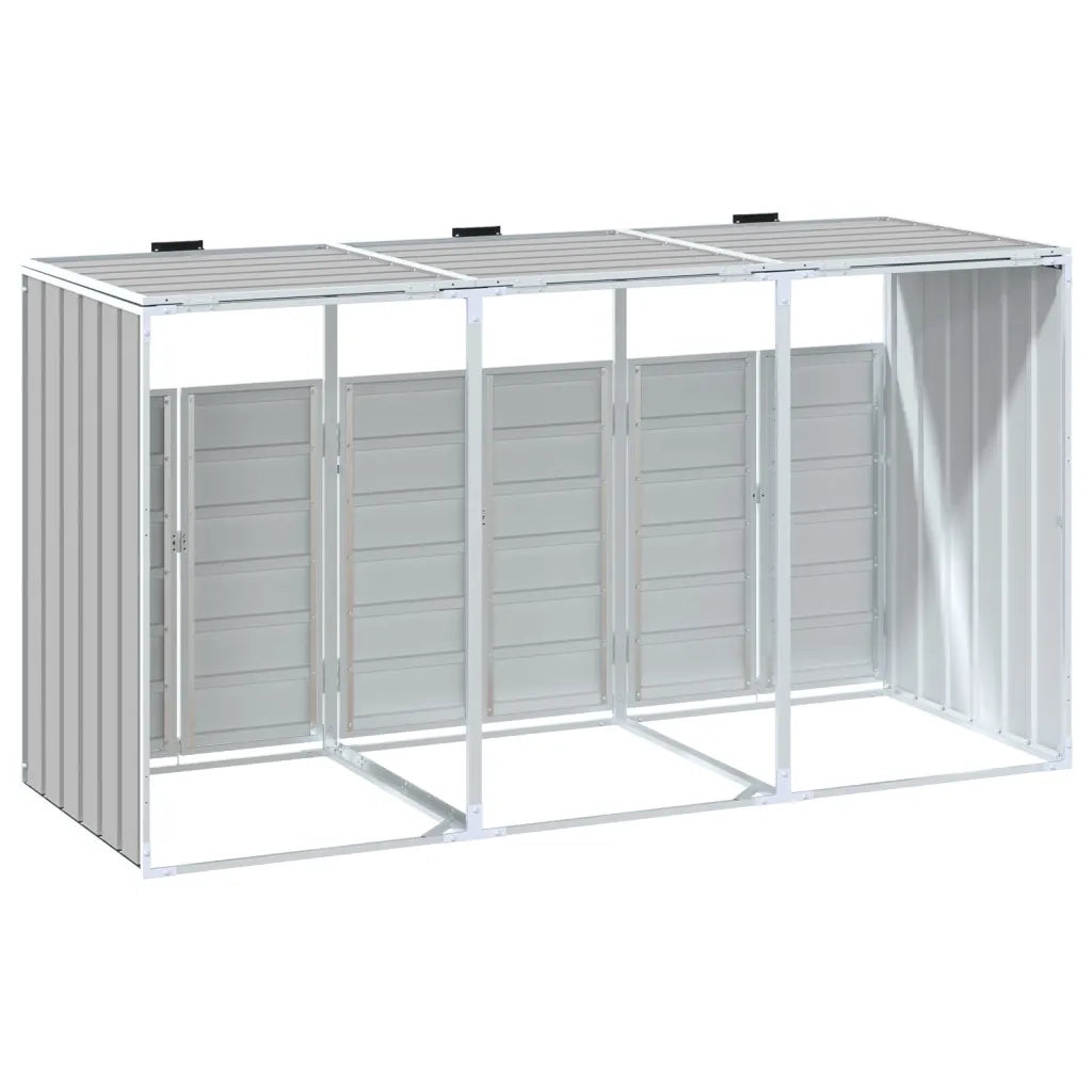 vidaXL Copribidone con Ruote per 3 Bidoni Grigio 216x81x115 cm Acciaio