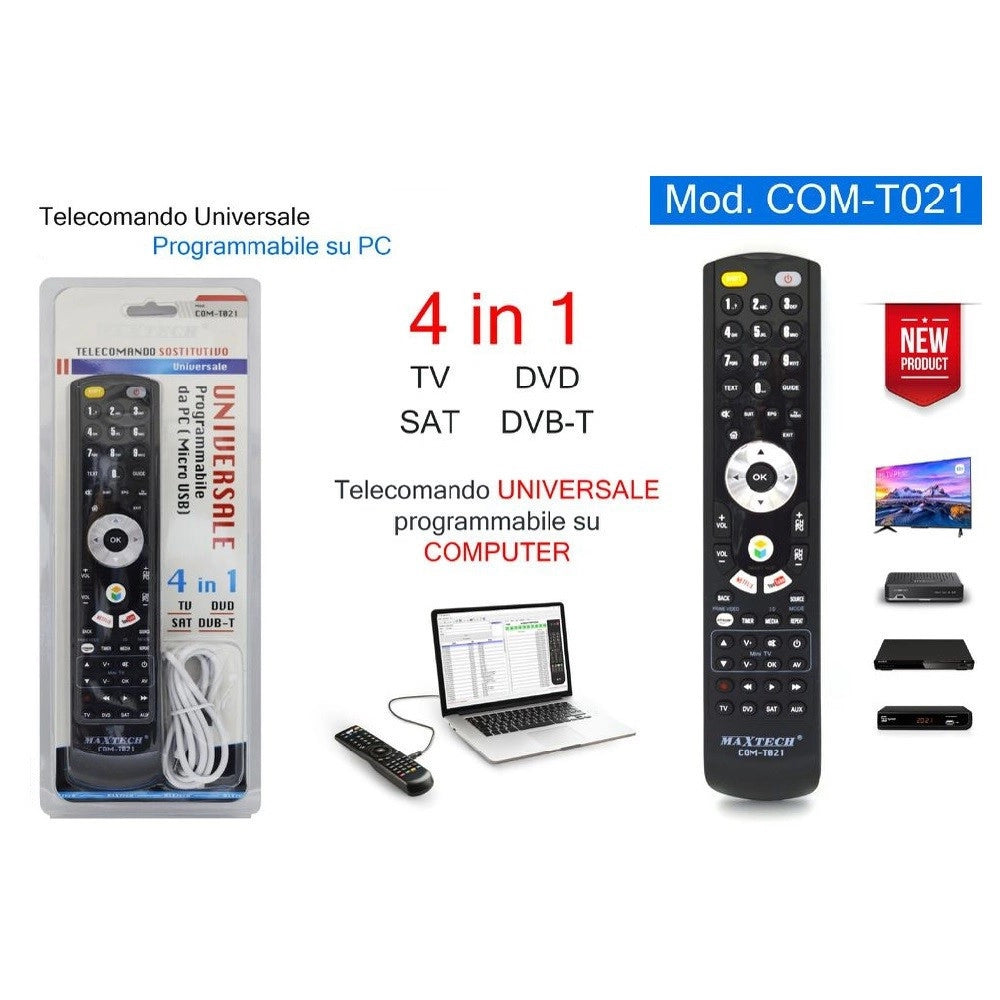 Trade Shop - Telecomando Universale 4in1 Tv Dvd Sat Dvb-t Programmabile Da Computer Com-t021 -