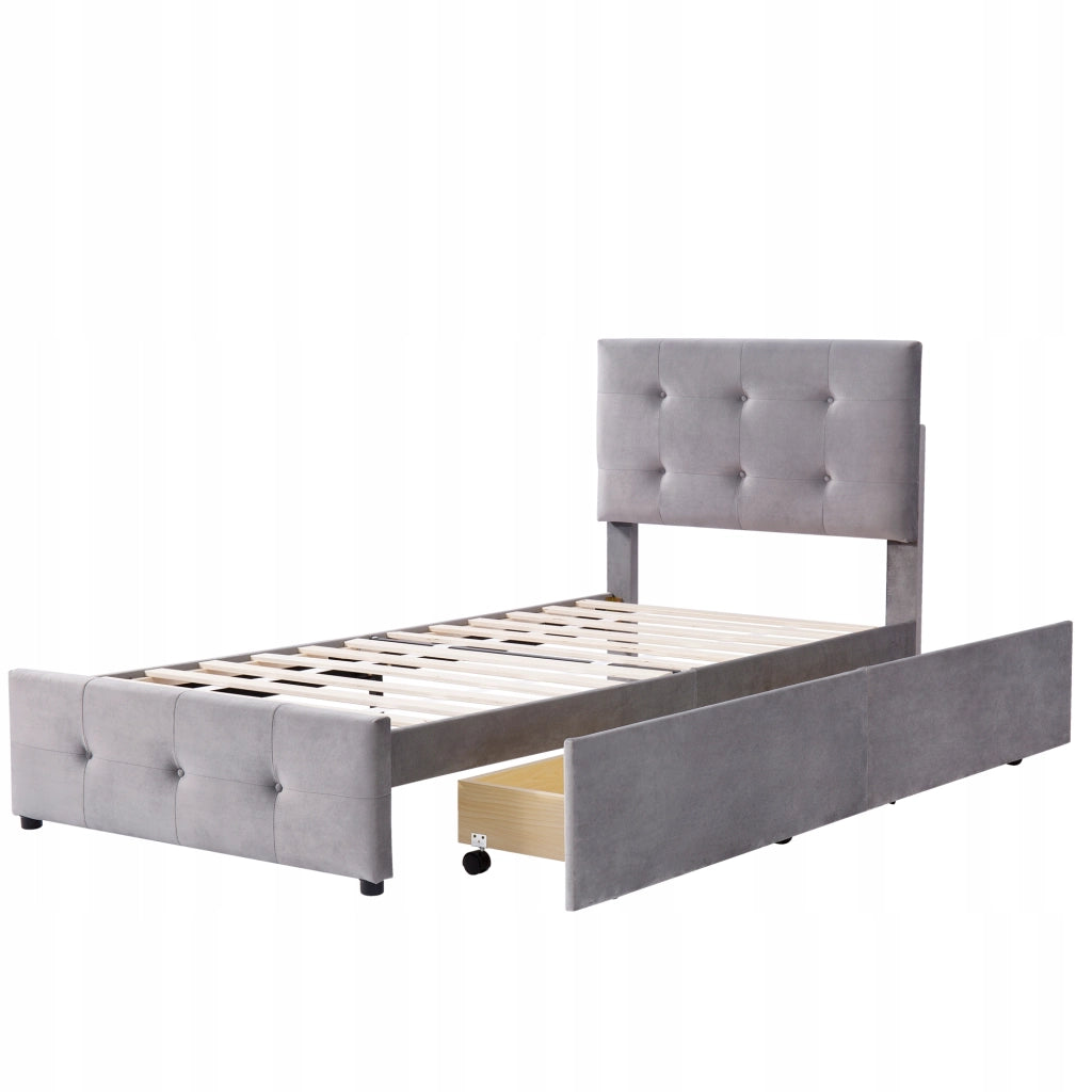 Letto imbottito 90x200 - Xylo - Grigio con cassetti e testiera regolabile
