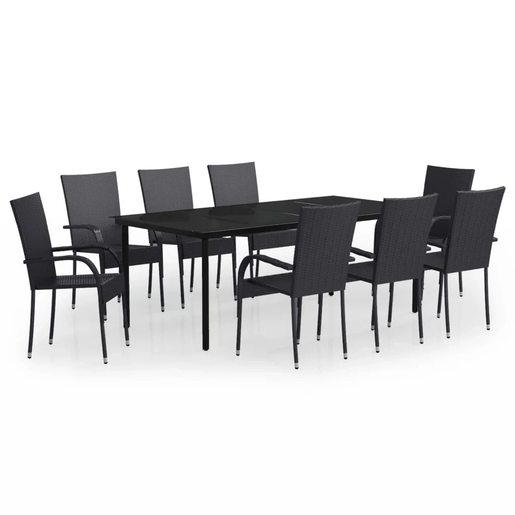 Set da Pranzo per Giardino 9 pz con Cuscini Neri 3099382