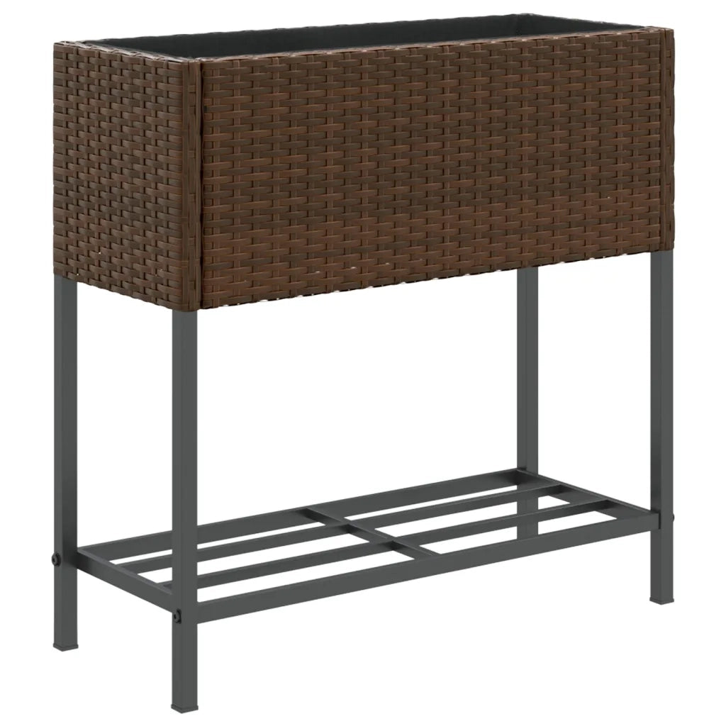 Fioriera da Giardino con Ripiano Marrone in Polyrattan 366388