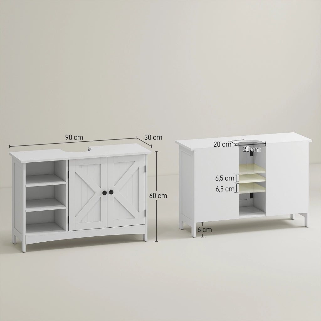 Mobiletto Sottolavabo con 2 Ante e Ripiani Regolabili ¨C Minimal ¨C 90x30x60 Bianco