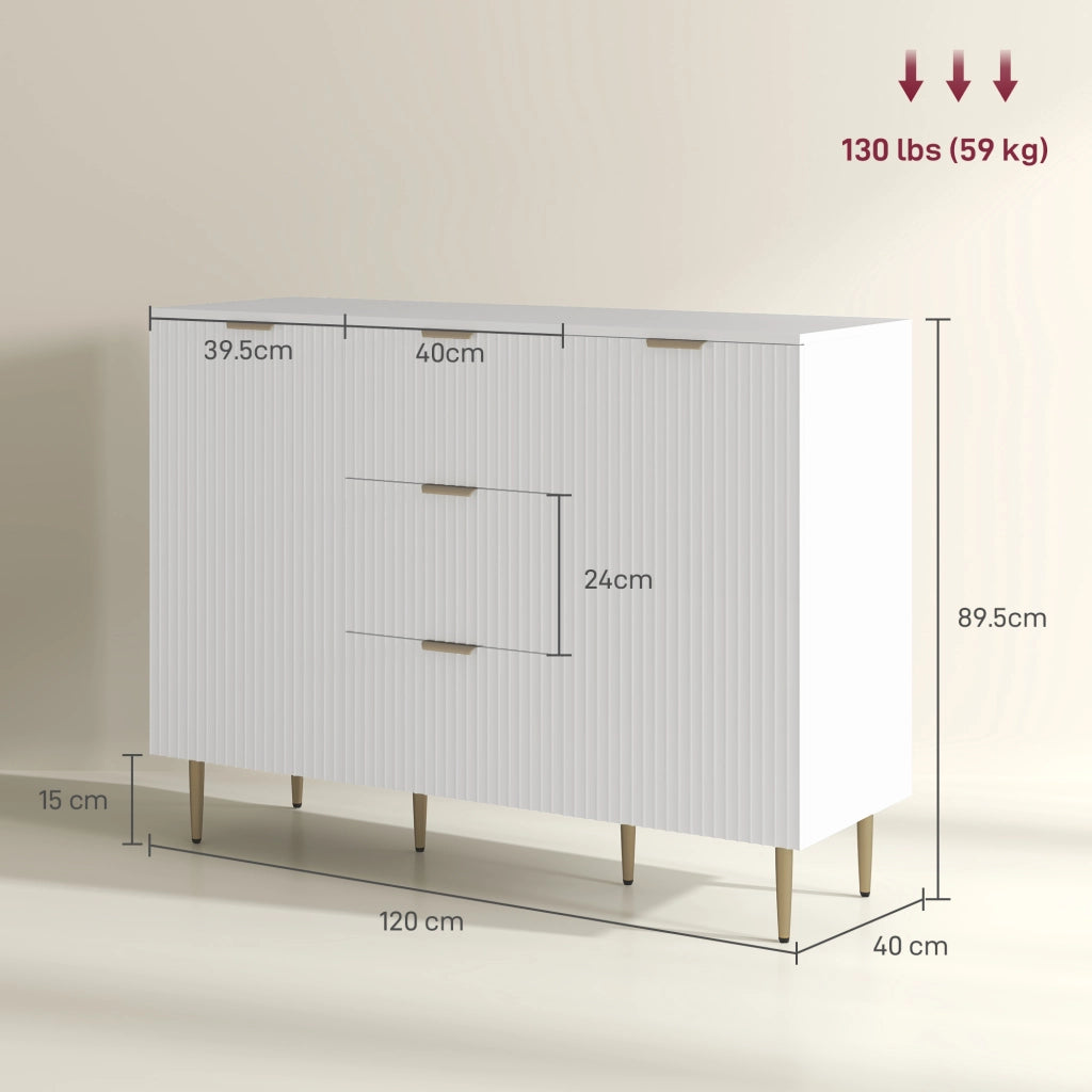 Credenza con 3 Cassetti e 2 Ante ¨C Minimal ¨C Legno e Metallo, Bianco