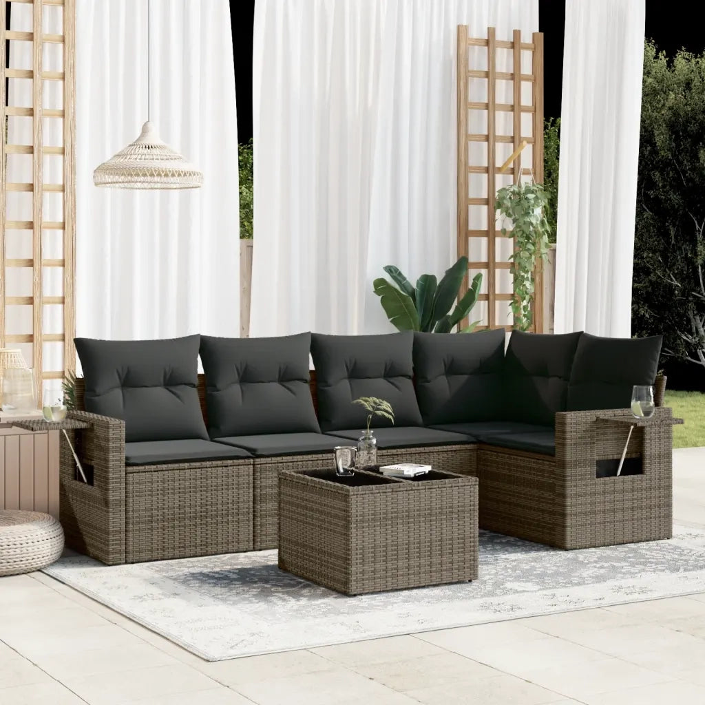 Set Divano da Giardino 6 pz con Cuscini Grigio in Polyrattan