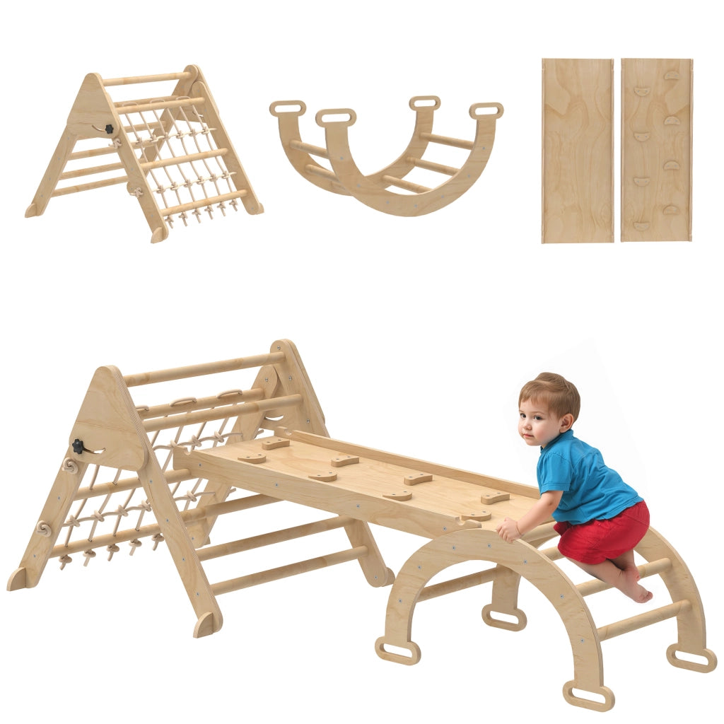 Gioco di arrampicata in legno per bambini con scivolo e scala ¨C Minimal ¨C naturale
