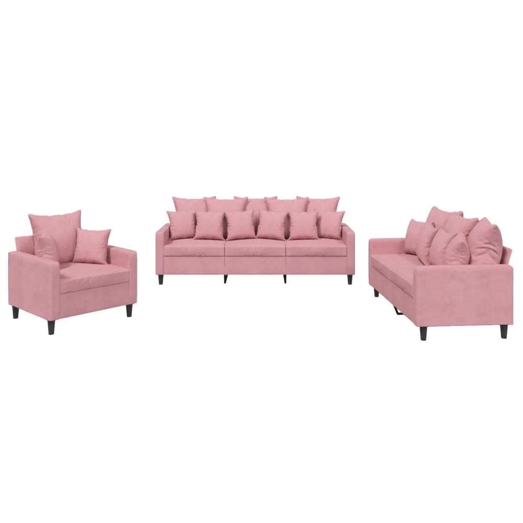 Set di Divani 3 pz con Cuscini rosa in Velluto