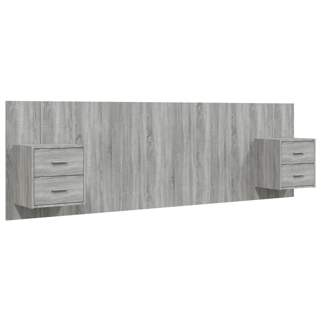 Testiera Letto con Comodini in Legno Multistrato Grigio Sonoma 3115714