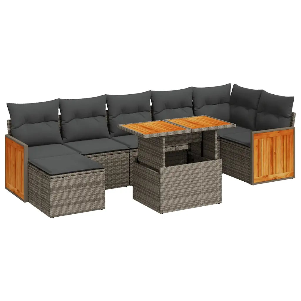 Set Divano da Giardino 8pz con Cuscini Grigio Polyrattan Acacia 3327742