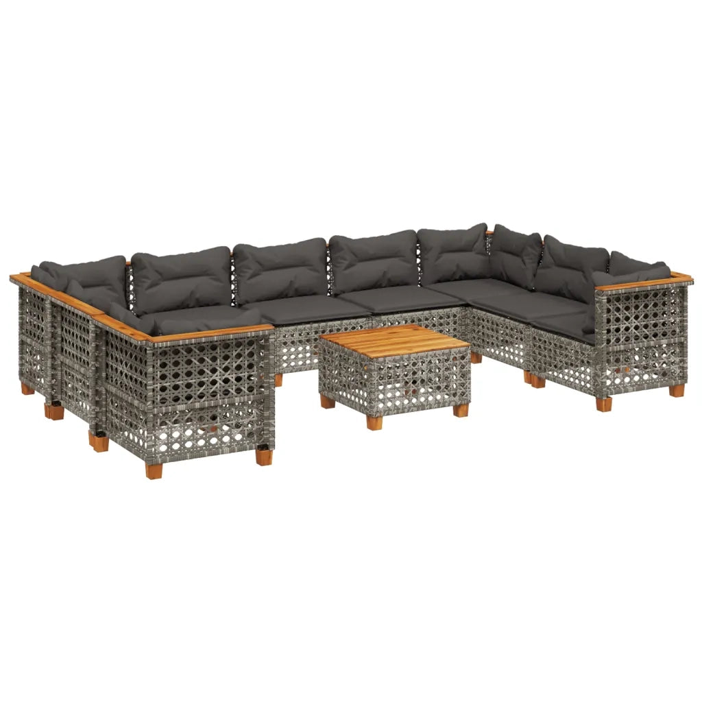 Set Divano da Giardino 10 pz con Cuscini Grigio in Polyrattan 3261987
