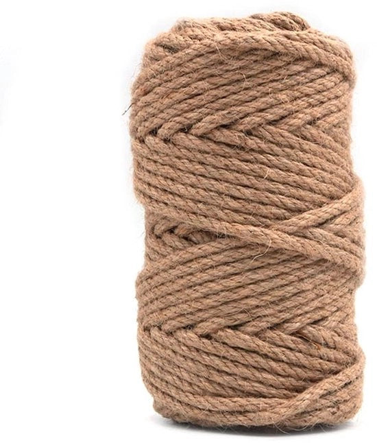 Tessuto di Juta 6mm di Spessore - 50 Metri di Lunghezza - Corda Naturale Forte - Giardino/Decorazione - Biodegradabile - Manufatto Artigianale