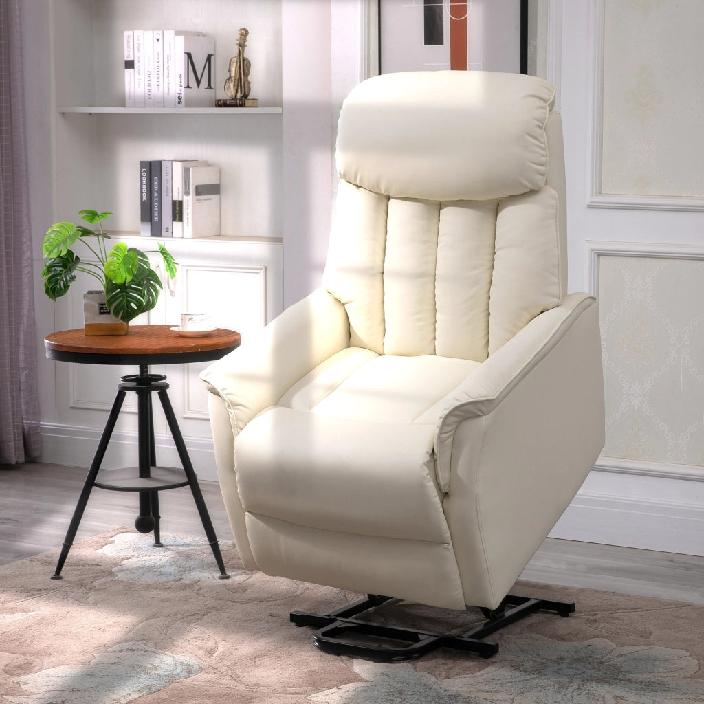 Poltrona Elettrica Reclinabile Alzapersona ¨C zephmum ¨C Crema Pelle PU con Telecomando e Poggiapiedi