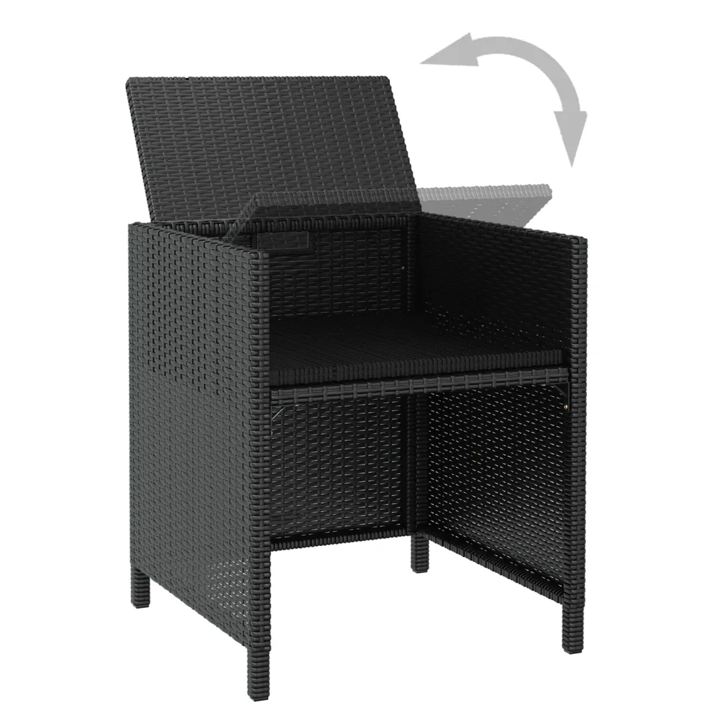 Set da Pranzo da Giardino 13 pz con Cuscini in Polyrattan Nero