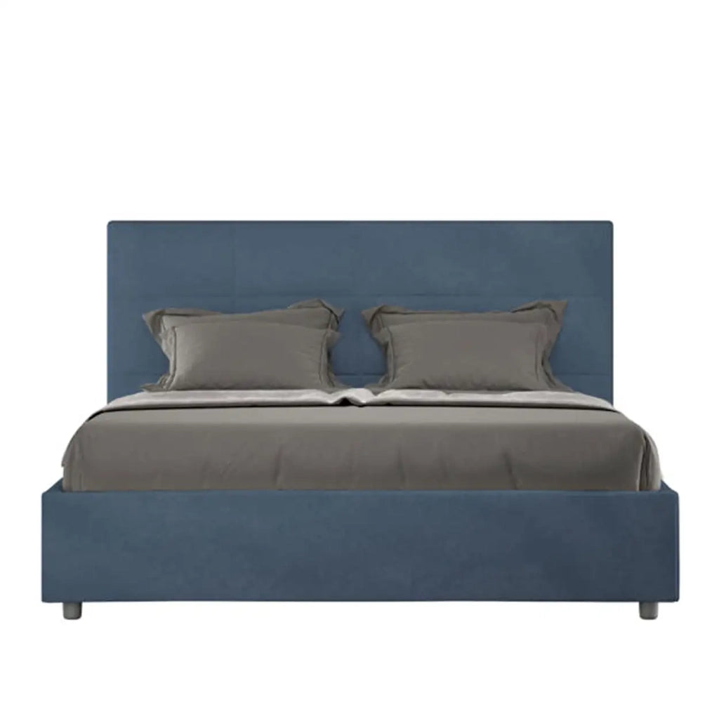 Letto matrimoniale senza rete imbottito 160x200 microfibra blu Mika