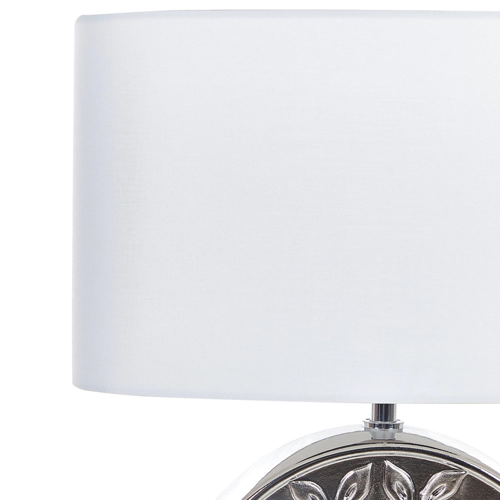 Lampada da Tavolo Argento Ceramica 49 cm Glam Luce Notturna Paralume Albero Motivo Lucido Camera da Letto Soggiorno
