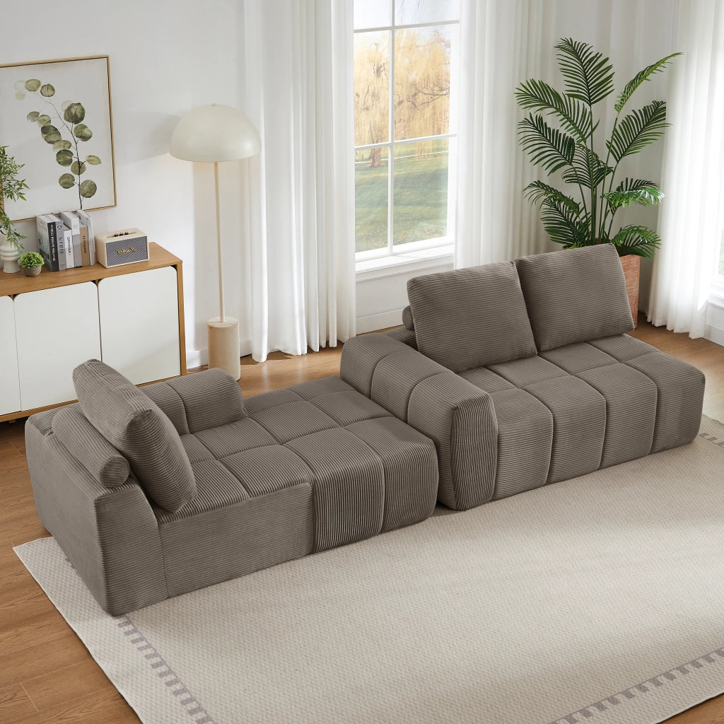 Divano Angolare in Velluto a Coste con Cuscini Estraibili ¨C MINIMAL ¨C Grigio