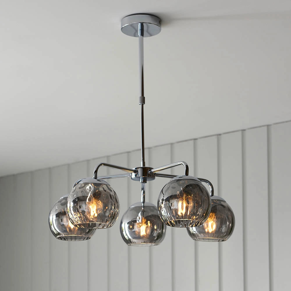 Lampadario DIMPLE Endon cromato 5 luci E14 vetro fumo