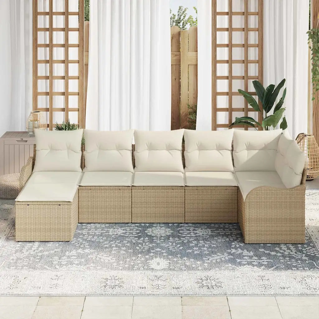 Set Divano da Giardino 7 pcs Beige e bianco Poly Rattan