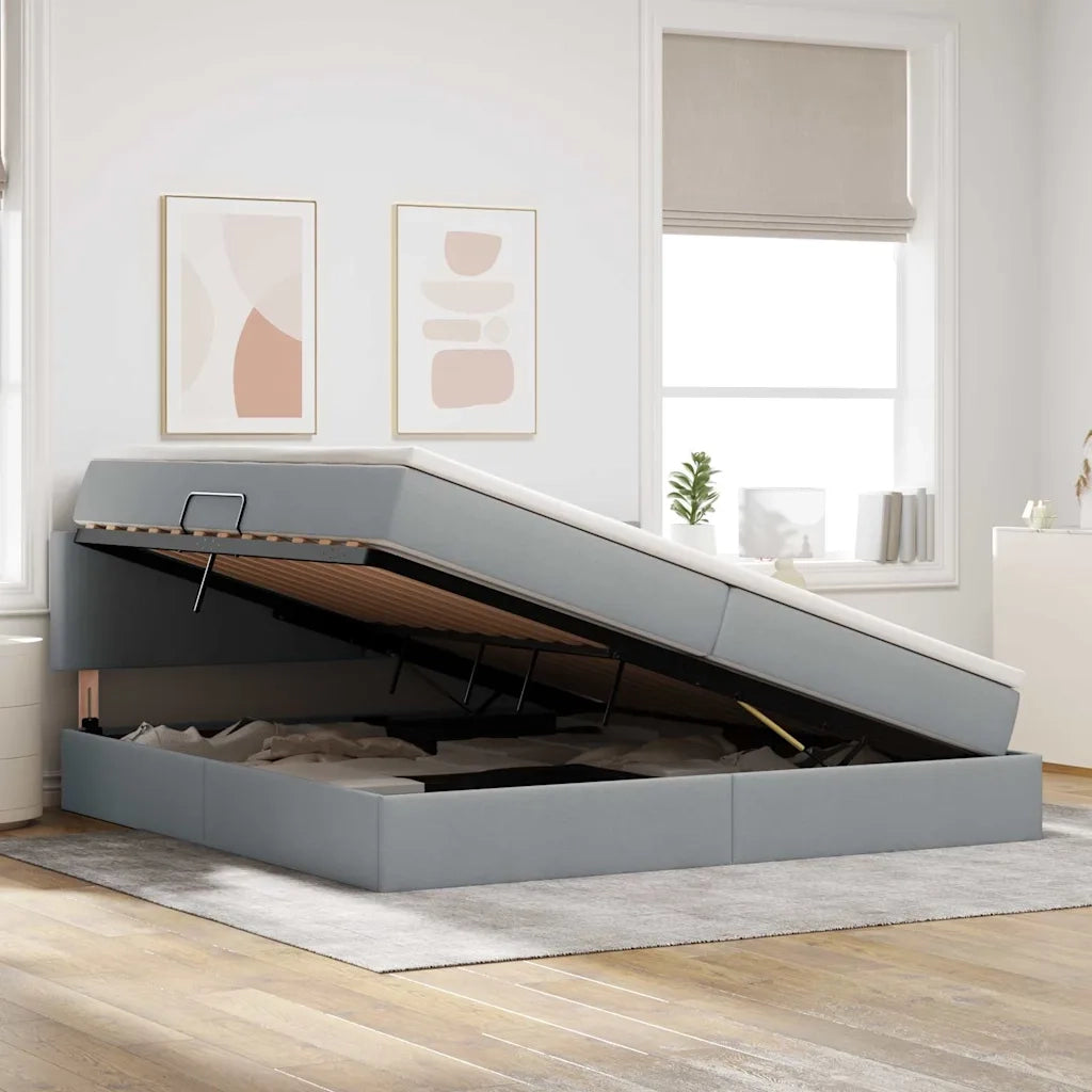 Letto con contenitore e materasso Grigio chiaro 200 x 200 cm