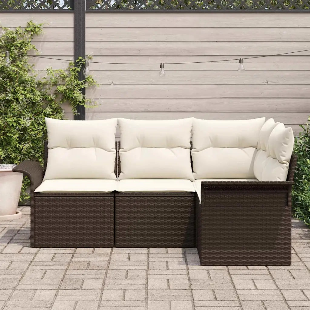 Set Divano da Giardino con cuscino 4 pcs Marrone polyrattan