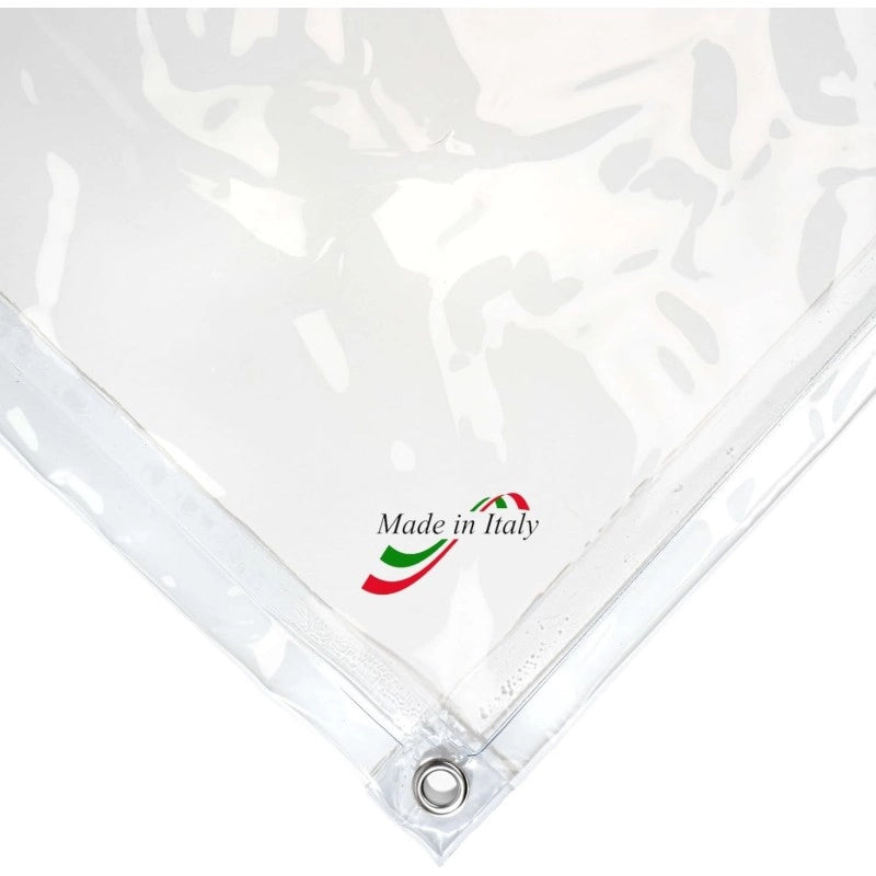 Telo PVC Trasparente 2,7x5m, 0,50mm Spessore, 650g/m² - Telo Cristal con Occhielli Ogni 50cm - Anti-UV, Impermeabile - Qualità Made in Italy
