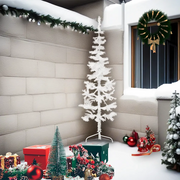 Albero Natale Artificiale Sottile a Met¨¤ Supporto-Albero Natalizio Bianco 210 cm