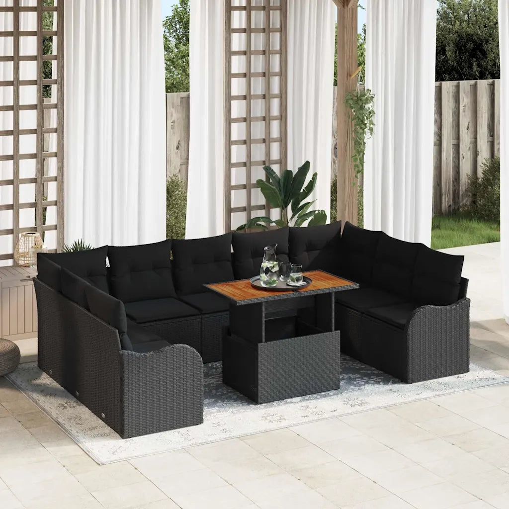 Set Divano da Giardino con cuscino 10 pcs Nero 3349505