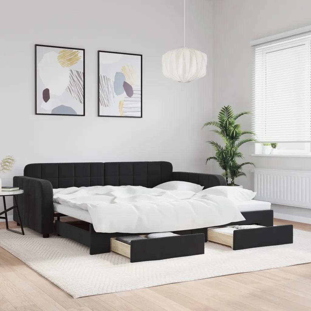 Divano letto | Sof¨¤ letto | Letto singolo Estraibile con Cassetti Nero 100x200 cm in Velluto