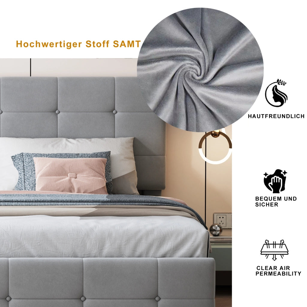 letto imbottito velluto grigio 180 x 200 cm