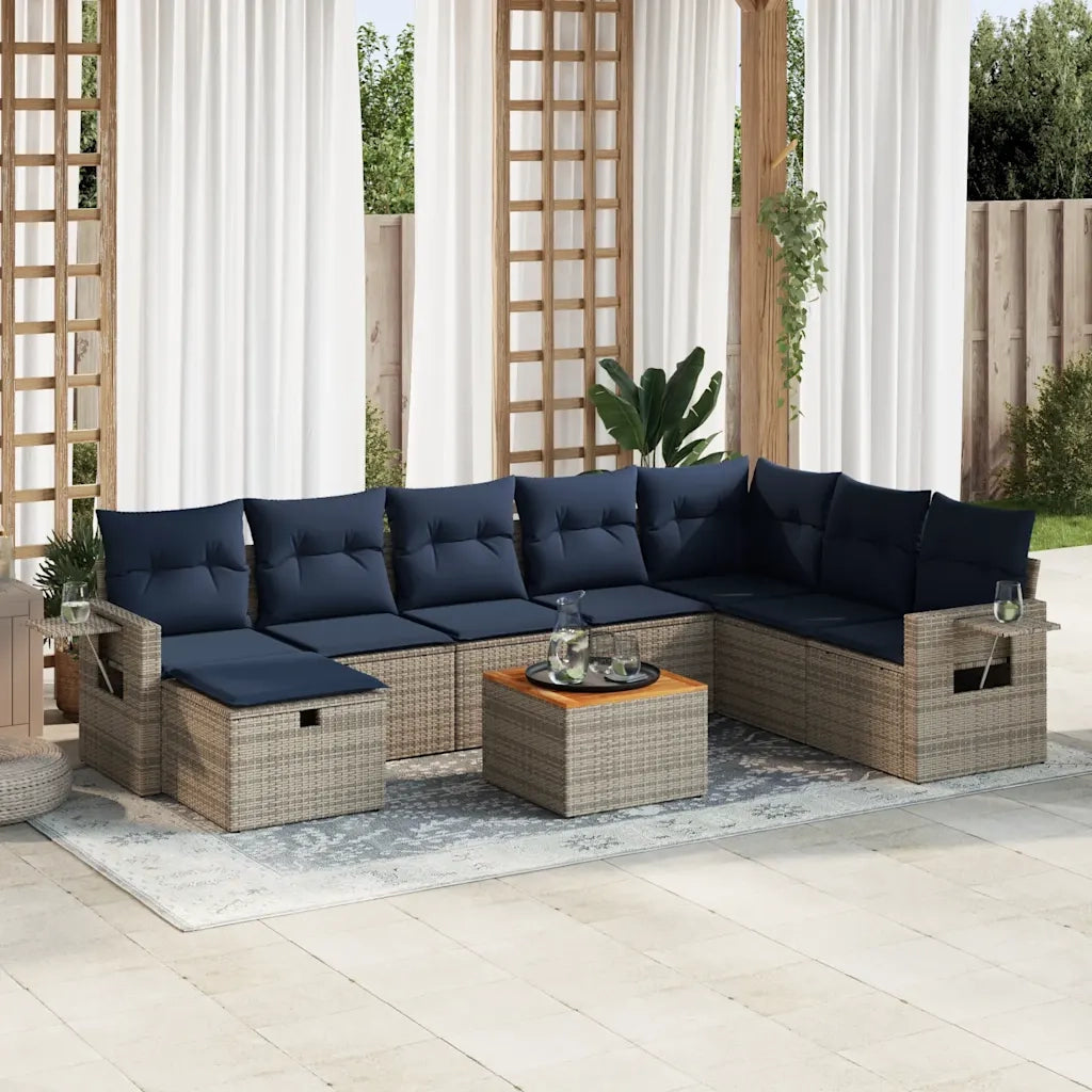 Set Divano da Giardino 9 pz con Cuscini Grigio in Polyrattan 3325834