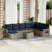 Set Divano da Giardino 9 pz con Cuscini Grigio in Polyrattan 3325834