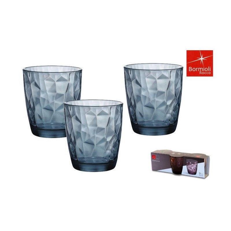 BORMIOLI DIAMOND BICCHIERI PER ACQUA IN SET DA 3 PEZZI COLORE BLU