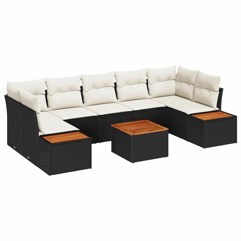 Set Divano da Giardino con cuscino 8 pcs Nero Poly Rattan